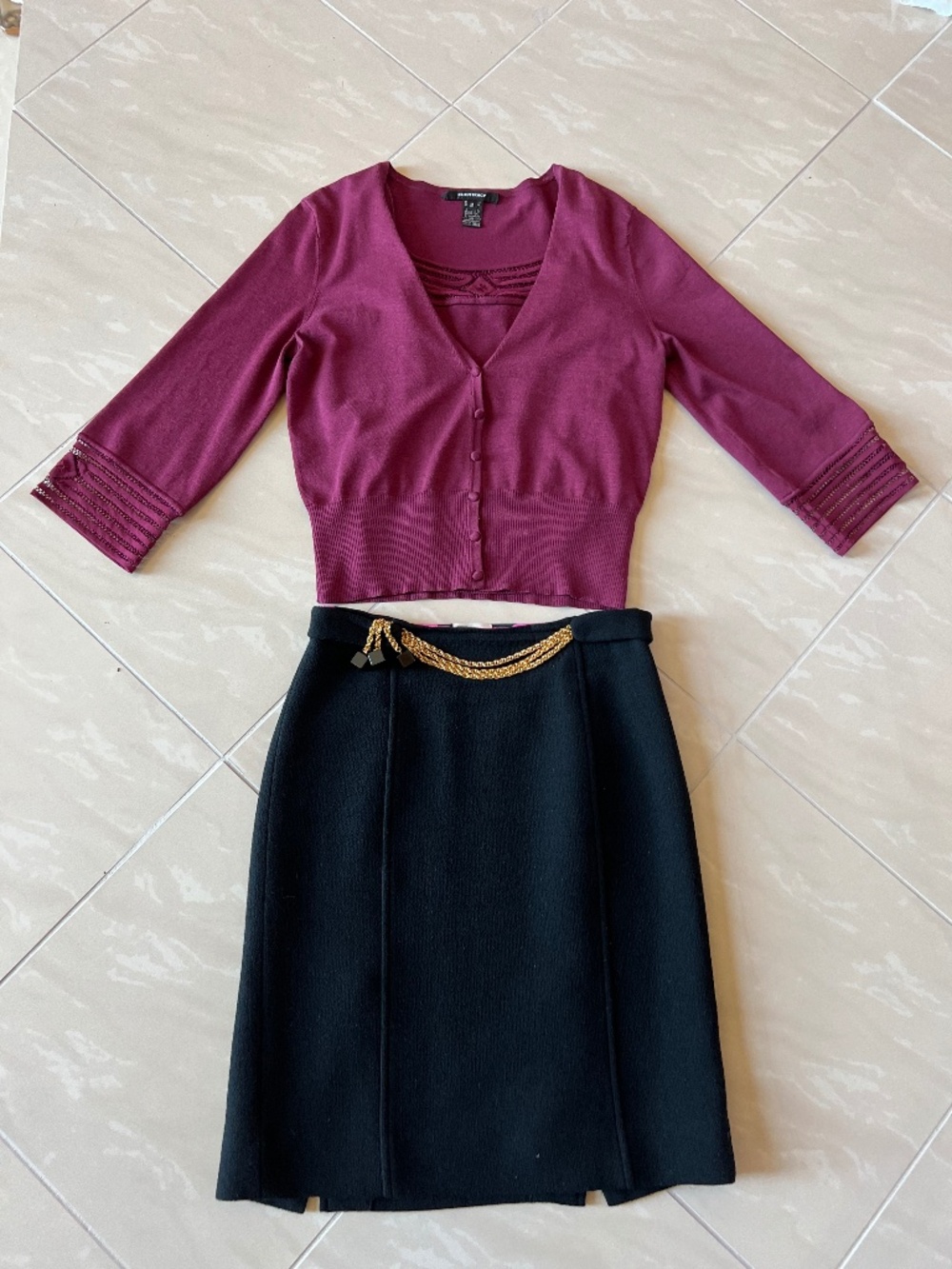Ellen Tracy & Milly of New York 3-Piece Burgundy Black Office Outfit Size M/8